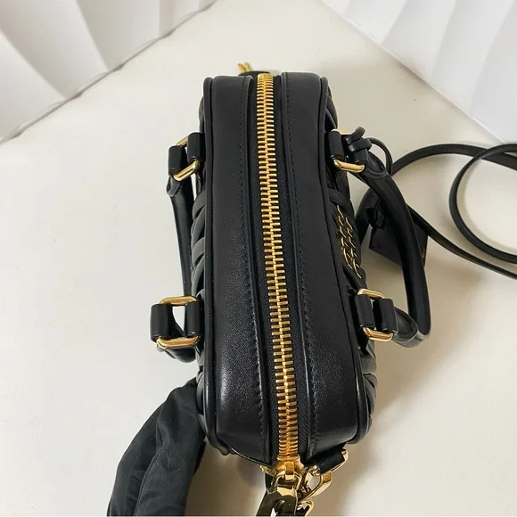 Miu Miu Matelassé Black Leather Bowling Bag - Picture 6 of 14